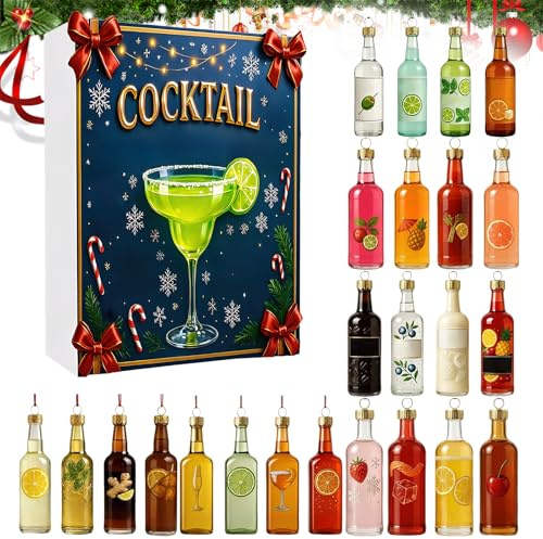 Cocktail Advent Calendar 2025 for Adults, 24 Mini Bottle Christmas Countdown Calendar with Assorted Cocktails, Unique Festive Gift Set & Tree Decorations, Countdown Surprise Gifts for Cocktail Lovers