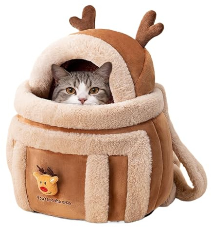 Borsa Da Trasporto Per Cani In Peluche, Zaino Invernale Per Gatti A Forma Di Renna, Borsa Da Viaggio Per Animali Di Grande Capacità Per Esterni, Trasportino Per Cani Caldo E Resistente, Zaino