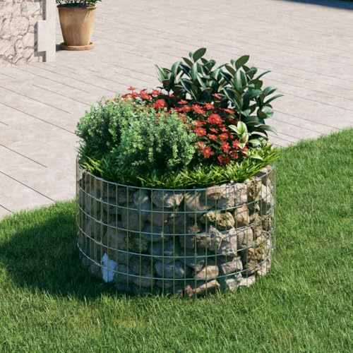 Nqyjm - Valla de malla para jardín, poste de gavión circular de acero galvanizado, diámetro 100 x 50 cm, pared de gaviones jaulas de piedra para terraza al aire libre, césped, decorativo