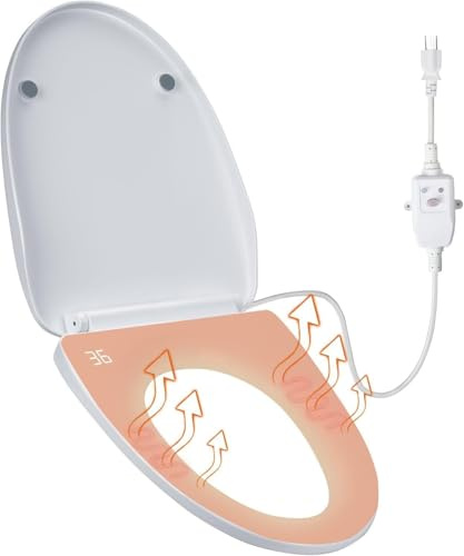 Intelligent smart toalettsits WC bidé, uppvärmd sits med 3 temperaturnivåer, automatisk sänkning, LED-temperaturdisplay, nattlampa och IPX4 stänkvattenskydd, V-typ heated toalettsits med bidé