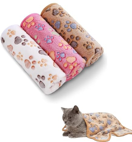 3 stycken kattfiltar, hundar katter, 60 x 40 cm kattfilt för katter, gosig filt hund tvättbar och fluffig mjuka och varma filtar husdjur för små medium, husdjurstäcke sovmatta