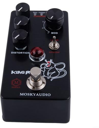 Pedal de efectos de guitarra Mosky King, distorsión de pelusa basado en el circuito Pro Co Rat Control de filtro de volumen, cuatro modos, sucio vintage, turbo, negro, compacto