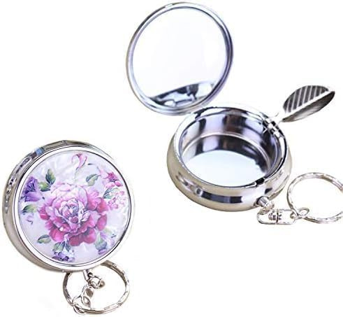 2 Pcs Stainless Steel Ashtray, Portable Pocket Ashtrays with Key Chain and Cigarette Snuffer for Indoor & Outdoor Use. Ash Trays for Home Office Garden Bar and Outdoor Spaces (4.5cm)