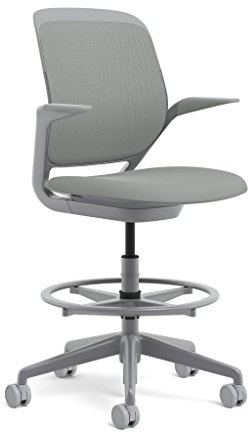 Steelcase Platinum Base with Hard Floor Casters Cobi Stool, Nickel