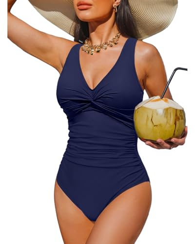 Holipick Navy Blue Women Tummy Control One Piece Swimsuit - Push Up Bathing Suit Full Coverage Slimming Swimwear XXL