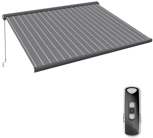 paramondo Markise Kassettenmarkise Curve 2000 Gelenkarmmarkise Balkon Terrasse Sichtschutz, mit jarolift Funkmotor & Funkhandsender, 395 x 300 cm, Gestell Anthrazit, Stoff Block Dunkelgrau-Weiß