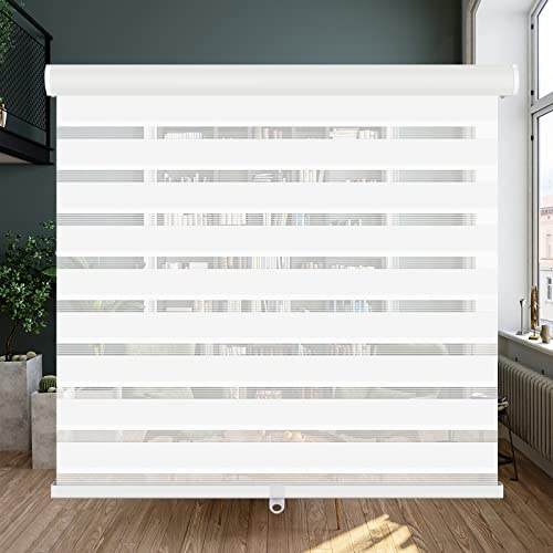 LUCKUP Cordless Zebra Blinds Roller Shades for Window-Dual Layer Sheer Blinds Light Control with Valance Day Night Privacy Light Filtering Fabric, 20 W x 72 H, White