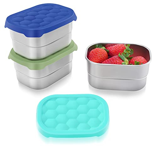 Tanjiae Small (1 CUP) Stainless Steel Snack Containers for Kids | Easy Open Leak Proof Food Containers with Silicone Lids - Perfect Metal Toddler Lunch Box for Daycare and School (8oz)