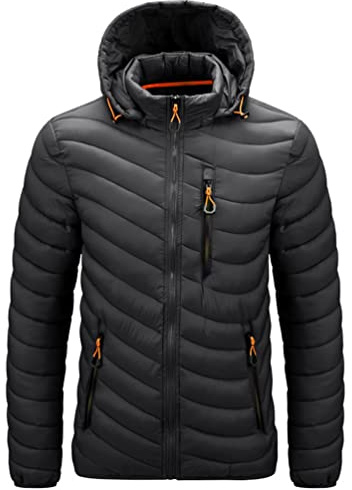 YuanDiann Herr höst vinter quiltad jacka huva lätt varm mysig plus storlek dun bomull vadderad ledig anpassad kappa ytterkläder, Svart, 6XL