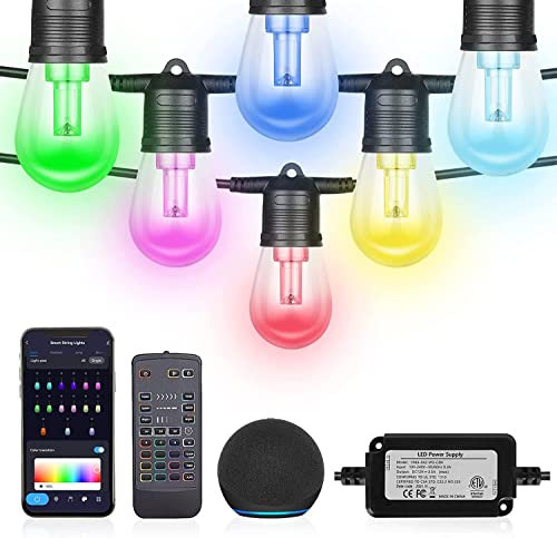 Pesken Lichterkette Außen, 30M Dimmbar Bunt Smart RGBCW Glühbirnen，Funktioniert mit Alexa & Google Assistant, IP65 Wasserdicht Outdoor Lichterkette für Weihnachten Party Camping