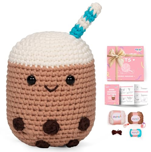 Mewaii Crochet Kit for Beginners Level 1 with 40% Extra Pre-Started Easy Yarn, Step-by-Step Video Tutorials for Adults and Kids (Boba)