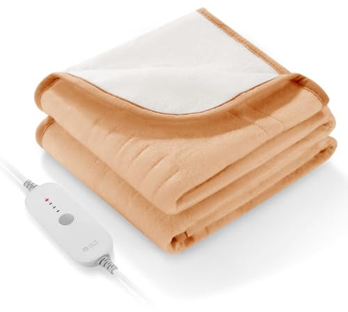 Cubrecolchón Calefactor Eléctrico con 4 Niveles de Calor, Calentamiento Rápido, Apagado Automático después de 10 Horas, Lavable a Máquina, Protección contra Sobrecalentamiento y 150 x 80 cm (Camel)