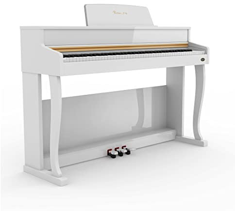 Rosen aufrechtes Digitalpiano Full Size 88 Key Gewichtete Tastatur Home Piano mit Ständer Tastatur Klavier für Anfänger Professionelle elektrische Tastatur mit Dreifach Pedal,Weiß
