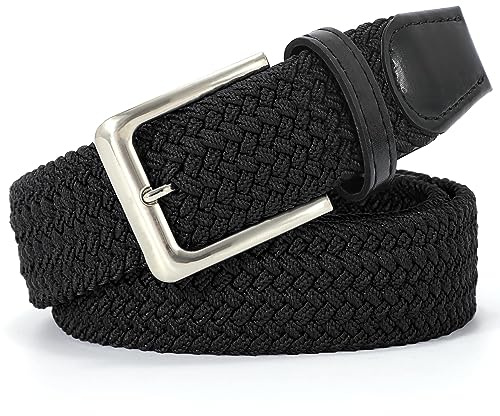 JASGOOD Braided Elastic Belt for Women Men, Unisex Fabric Belt Braided Stretch Belt for Jeans Pants Black M