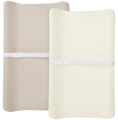 Changing Pad Cover for Baby Boy Girl 2 Pack, Muslin Changing Table Pad Covers with Boho Style, Neutral Nursery Bedding Essentials Soft and Breathable (Beige & Cream)