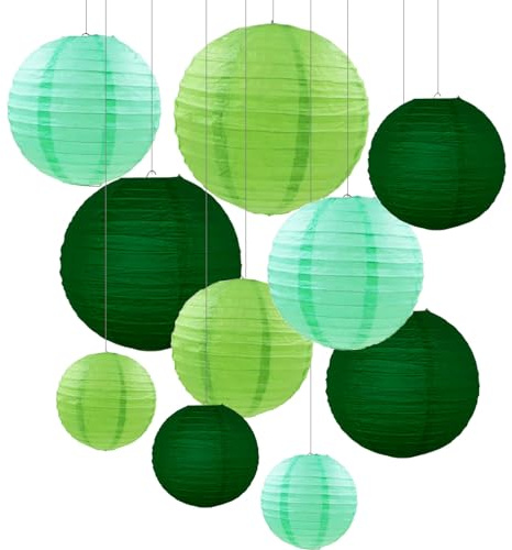 ZYOOO 10pcs Paper Lanterns,10/15/20/25cm Round Hanging Paper Lanterns Decoration for Wedding,Graduation,Anniversary,Birthday Party,Home Decoration(Green)