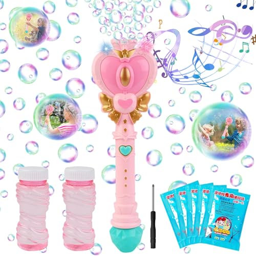 Seifenblasenmaschine, Blumen Seifenblasenstab, Elektronische Seifenblasenmaschine für Kinder Prinzessinnen Stab Automatische Seifenblasenpistole Kinder, 10000+ Seifenblasen/Min Seifenblasen Zauberstab