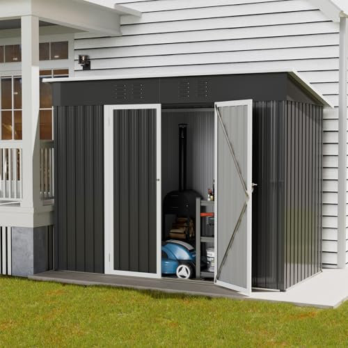 UDPATIO Abri de Jardin Métal 246x121x181 cm - Cabane de Jardin Extérieur avec Toit Incliné et Serrure, Rangement Outils de Jardin/Vélo, Gris foncé