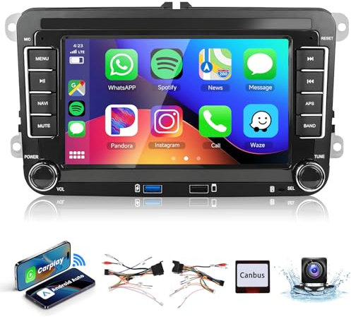 2G+64G Autoradio Android 13 für VW Golf 5 6 Passat Jetta Caddy EOS T5 Tiguan Touran CC Polo, 7 Zoll HD Touchscreen Auto Radio mit Drahtlos Carplay Android GPS WiFi USB Bluetooth FM RDS Rückfahrkamera