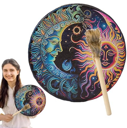 Shamanisk handtrumma - PU-läderhandtrummor, Shamanverktyg | Grosttonade trummor, vintage trähammare ingår, andliga musiktillbehör för ceremonier, meditation och