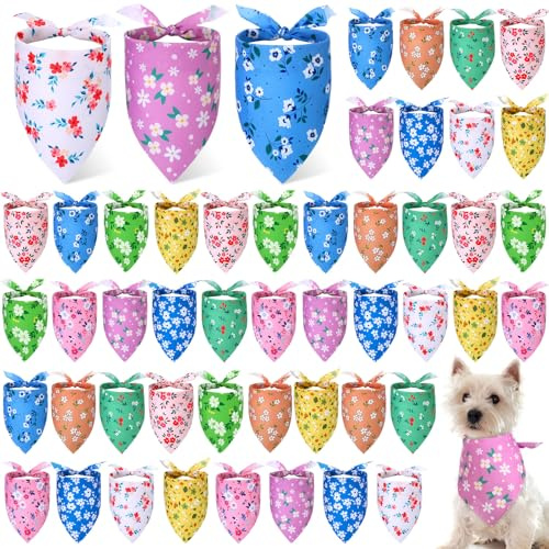 Weewooday 50 Pcs Spring Dog Bandanas Bulk for Dogs Soft Bibs Adjustable Triangle pet Bandana for Small Medium Large Costume(Floral Pattern, 19.7 x 13.8 x 13.8 Inch)
