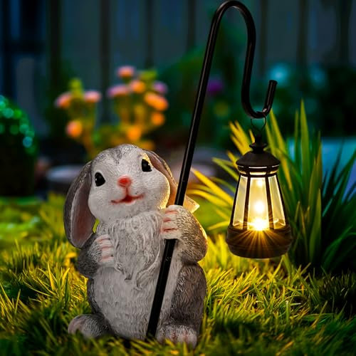 GIGALUMI Solar Garten Statuen Kaninchen Figur Lichter für draußen, Hof, Garten Dekor Einzigartige Geschenke für Mama, Geburtstagsgeschenke für Frauen, Dekoration für Patio