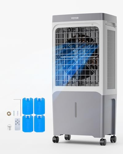 VEVOR Evaporative Air Cooler & Swamp Cooler, 1800 CFM Air Conditioner with 6.8 Gallon Water Reservoir, Remote Control, 12H Timer, 4 Ice Containers, 3 Fan Speeds, Air Humidifier, and Silent Operation