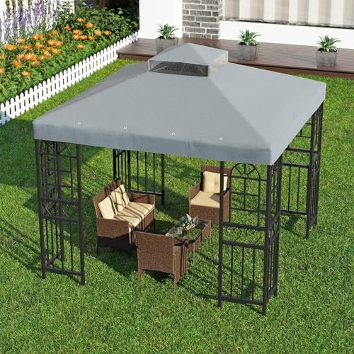 Inoamity Toit de Rechange 3x3m pour Pavillon de Jardin, Imperméable & Anti-UV Housse de Remplacement à Double Couche avec Ventilation, Couverture Amovible pour Jardin, Terrasse, Camping et Plage, Gris
