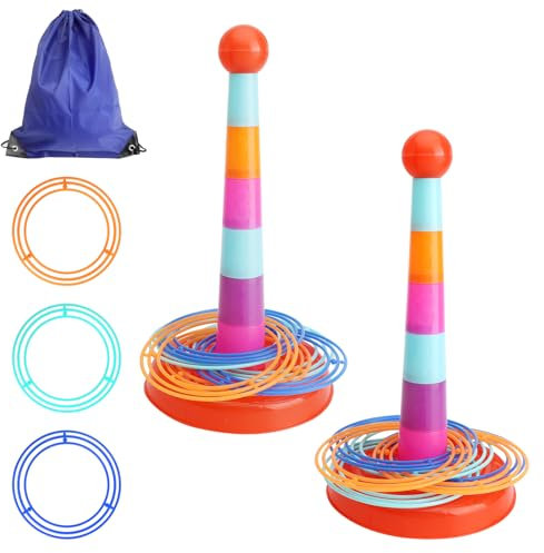 DAWRIS Jeu de Lancer d'anneaux 2 Ensembles avec 36 Anneaux colorés et Sac de Transport Jeux de Jardin Équipement de Jeu Extérieur pour Enfants Lancer d'anneaux Lancer d'anneaux Jeu de Lancer