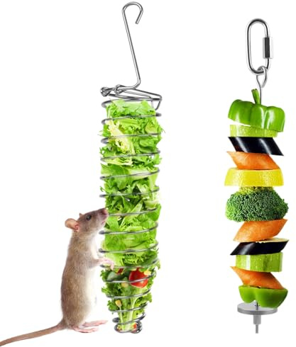 lasuroa 2pz Giochi Arricchimento Ratti, Lega Zinco Giocattolo Foraggiamento Ratti Dispenser Lento Antimorso Appendere Cestino Alimenti per Supporto Frutta & Verdura Accessori Gabbie Topi