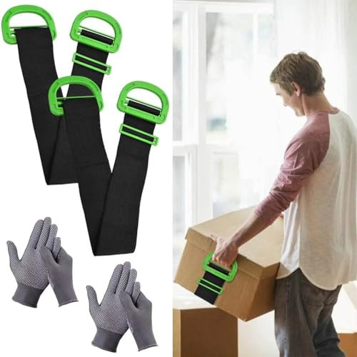 2PCS Tragegurte Umzug, Lasten 600lbs - 200 cm Schwerlast Umzug Tragegurt, Verstellbare mit 2 Paar Rutschfeste Handschuhe, Transportgurt Einfaches Heben Tragen Bewegen von Boxen Möbeln Haushaltsgeräten