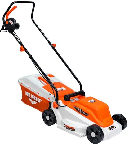 RURIS Tondeuse à Gazon Électrique RXE1200 1200W, Largeur de Coupe 320 mm, Hauteur Réglable 25/45/60 mm, Bac de Ramassage 30 L, 3100 TR/Min, Orange
