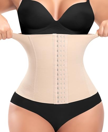 Werena Waist Trainer for Women Shapewear Tummy Control Corset Cincher Steel Boned Body Shaper Sports Girdle Trimmer Belly Band Belt(B# Beige-5, Large)