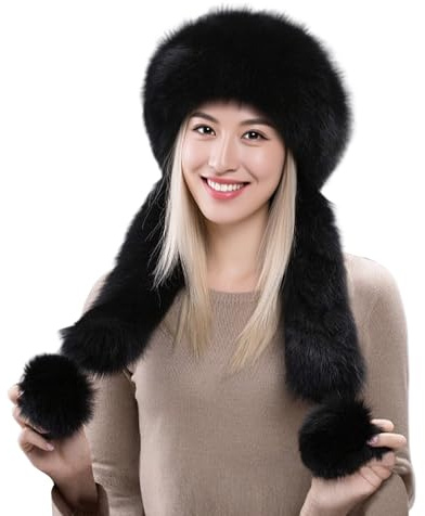 FakeFace Chapka en Fausse Fourrure pour Femme Chapeau Femme Hiver Bonnet Toque de Style Russe Chapeau de Trappeur d'hiver Unisexe Chapka Femme avec Longs Sangles Moelleuses et Pompons
