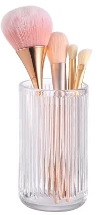 DASITON Makeup Brush Holder Organizer, Crystal Glass Makeup Brushes Storage Holder, Vintage Make Up Brush Cup for Vanity, Pen Pencil Holder for Desk, Toothbrush Holders for Bathroom (Clear L)