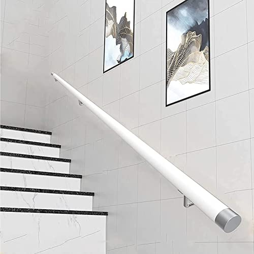 Räcke for inomhustrappa - Trä - Väggmonterad rund vit träräcke for trappor Halkfria grepp Ändkapslar 30 cm längd Perfekt for säkerhet och stil(7ft/210cm)