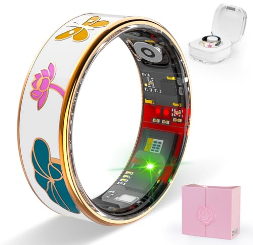 Potewek Smart Ring for Women Men, Fitness Tracker with Sleep, Heart Rate, Step Counter, Health Ring for Android & iOS (White, 8)