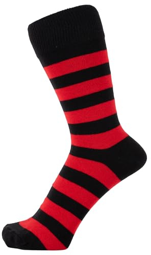 ZAKIRA Combed Cotton Dress Socks - Striped Business Crew Socks for Men & Women, Soft Breathable Cotton, 6-10 (UK), Red/Black