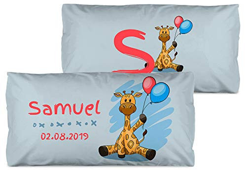 LolaPix Almohada Niño Personalizada con Nombre. Regalos Infantiles. Relleno Incluido. Varios Diseños a Elegir. Distintos tamaños a Elegir. Jirafa Azul