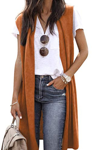 Dresswel Womens Sleeveless Cardigan Ladies Draped Open Front Long Waistcoat | Summer Longline Waistcoat Waterfall Lightweight Blazer Vest