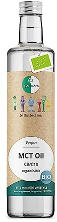 Go-Keto MCT Oil BIO, 500ml - Huile MCT C8/C10 de première qualité à base d'huile de coco BIO, dans bouteille en verre, parfaite pour un régime céto, idéal pour le Bulletproof Coffee, huile TCM