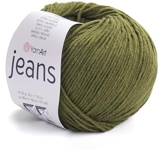 YarnArt, Jeans, Hilo de algodón ligero para ganchillo, amigurumi y tejer, 55 % algodón, 45 % acrílico, material suave de artesanía turca para muñecas, juguetes, proyectos de bebé, Color 82