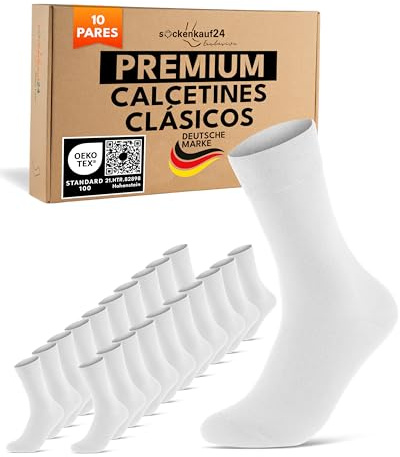 sockenkauf24 10 Paia di Calze Uomo Donna Calzini Lunghi Business Cotone Traspiranti Comode (Bianco 39-42)
