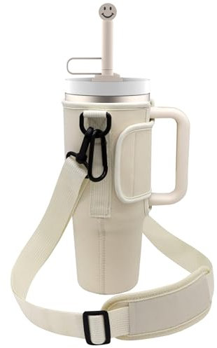 Water Bottle Carrier Cover Bag for Stanley 40 Oz Tumbler, 40OZ Bottle Pouch Holder with Reusable Silicone Straw Cover, Adjustable Shoulder Strap and Carabiner Clip, for Travel, Camping, Mountaineering