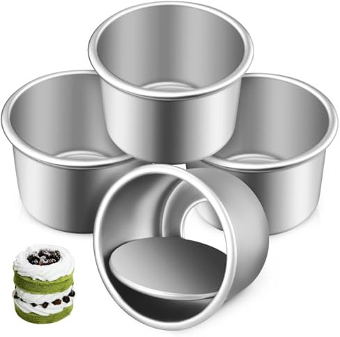 Kichvoe Set 4 Mini Tortiere Rotonde 2.5 Pollici Con Fondo Rimovibile in Lega Di Alluminio Per Cheesecake Tortine Torte E Quiche Facile Da Pulire E Uniforme Distribuzione Del Calore