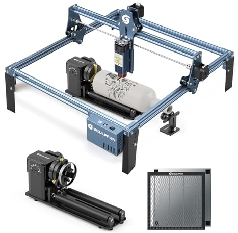 SCULPFUN S9 Laser Graviermaschine mit RA Pro Max Multifunktions Drehfutter und Honeycomb Wabentisch, 5 W Laserleistung Holz Gravieren Schneiden, Präziser Fokus, DIY Lasergravierer