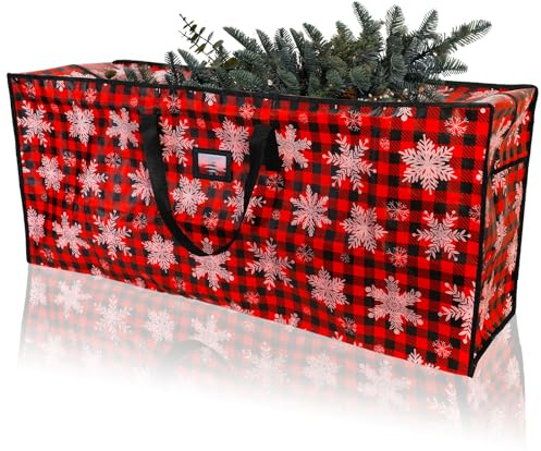 Bolsa de plástico impermeable para árbol de Navidad, caja de almacenamiento grande con asas reforzadas y cremalleras dobles para árboles de Navidad artificiales de 9 pies