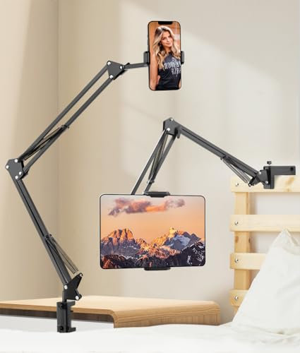 JOILCAN Supporto per Tablet da Letto, Supporto per Tablet Ruotabile a 360 Gradi pour iPad Pro 12,9/9,7 Mini Air, Supporto per Telefono Flessibile in Alluminio con 2 Bracci per Divano/Tavolo