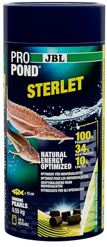 JBL PROPOND Sterlet 0,55 kg (1 L) | Alimento para Todo el año Perlas para esturiones | Tubifex y mejillón de Labios Verdes como Fuente Natural de nutrientes | nutrición Adecuada | hundimiento | a