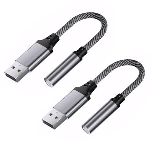 2 Usb to 3.5mm Jack Audio Adapter Usb Headphone Adapter Headset in One Design Plug and Play Suitable for Laptops, Desktops, Headphones, Ps4, Etc.